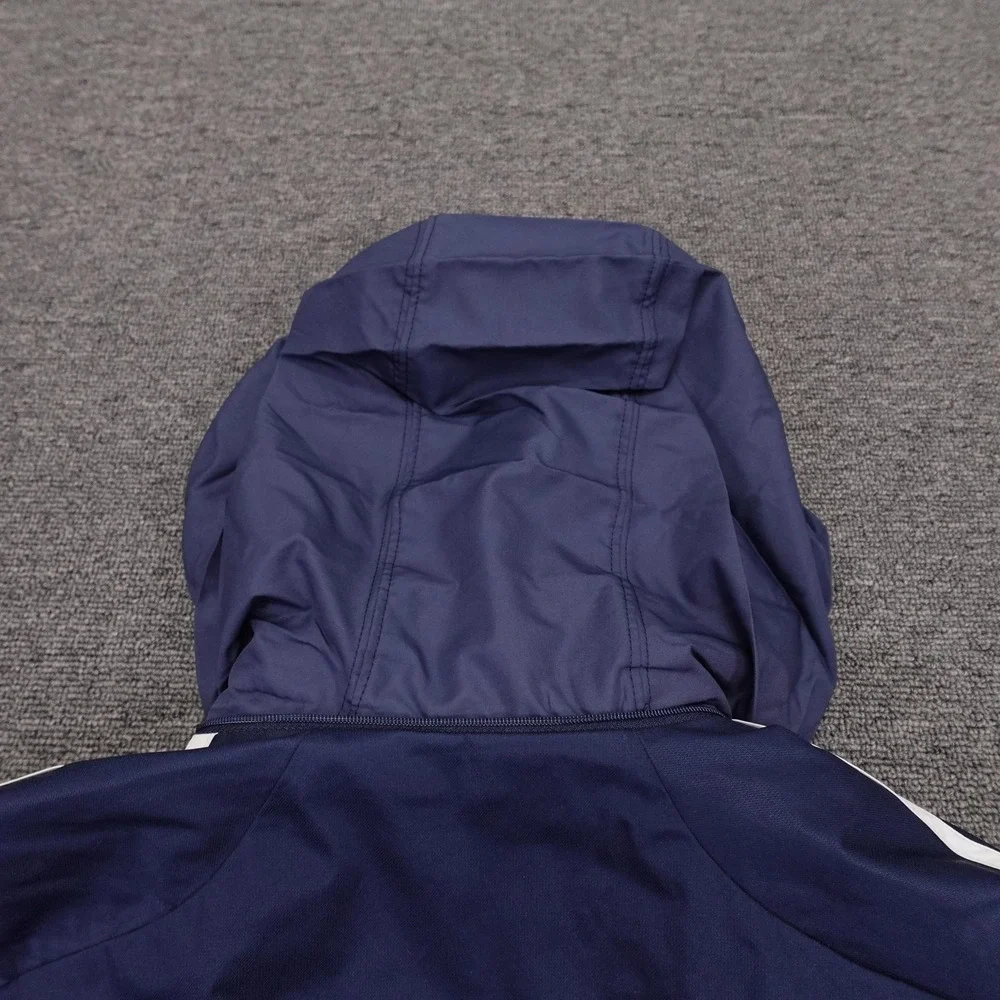 Adidas Jacket‎ Mens Large Blue Hooded Full Zip Windbreaker 3 Stripe X29694
